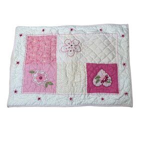 Pottery Barn Kids Pink Quilted Sham Pillowcase With Floral Embroidery